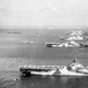 Murderer’s Row: US Third Fleet aircraft carriers at anchor in Ulithi Atoll photographed in December 1944. From front to back, the carriers are USS Wasp (CV-18), USS Yorktown (CV-10), USS Hornet (CV-12), USS Hancock (CV-19) and USS Ticonderoga (CV-14). USS Lexington (CV-16) lies to the left. (US Navy)